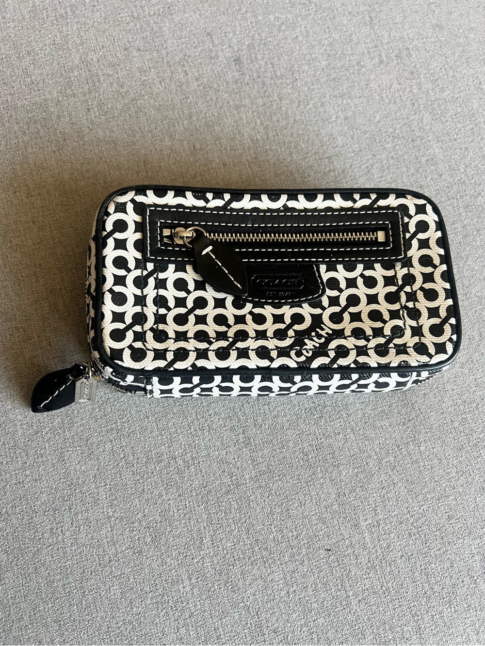 Coach Black & White  Zip Coated Canvas Jewelry Case